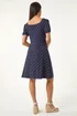 Roman Navy Petite Floral Polka Dot Stretch Dress - 14 Image 3