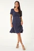 Roman Navy Petite Floral Polka Dot Stretch Dress - 14 Image 2