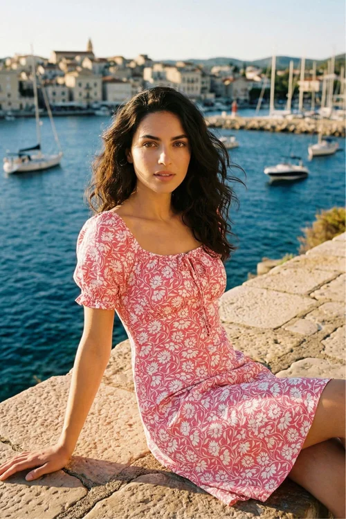 Dusk Light Pink Floral Tie Front Dress - 16 Image 1