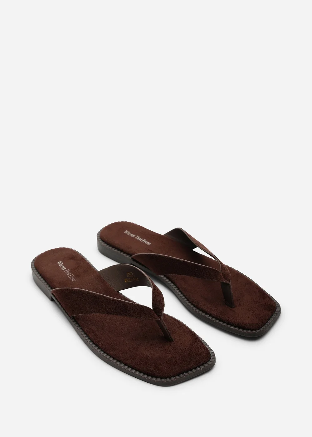 Where's That From Lirena Square Toe Dark Brown Faux Suede Flip Flop Sandal - 4 Image 5