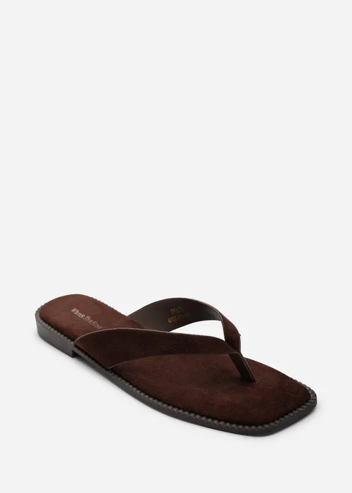 Where's That From Lirena Square Toe Dark Brown Faux Suede Flip Flop Sandal - 4 Image 4