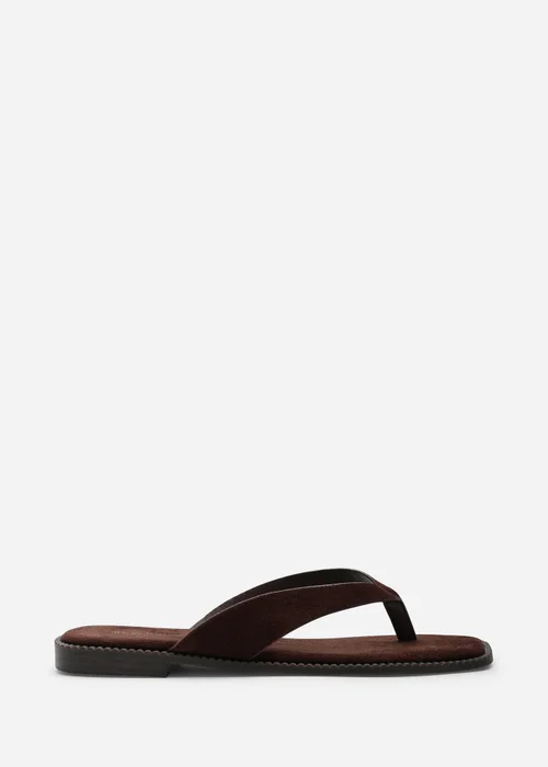 Where's That From Lirena Square Toe Dark Brown Faux Suede Flip Flop Sandal - 4 Image 3