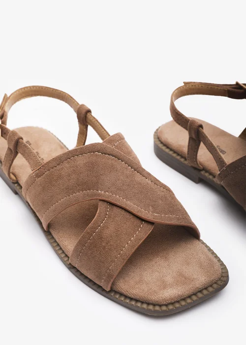 Where's That From Cavina Square Toe Camel Faux Suede Slingback Sandals - 5 Image 4