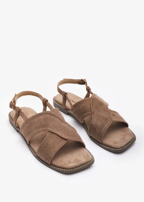Where's That From Cavina Square Toe Camel Faux Suede Slingback Sandals - 5 Image 5