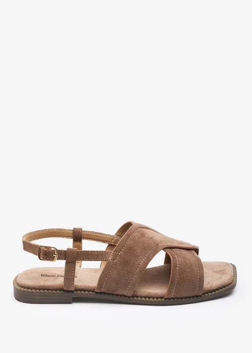 Where's That From Cavina Square Toe Camel Faux Suede Slingback Sandals - 5 Image 2