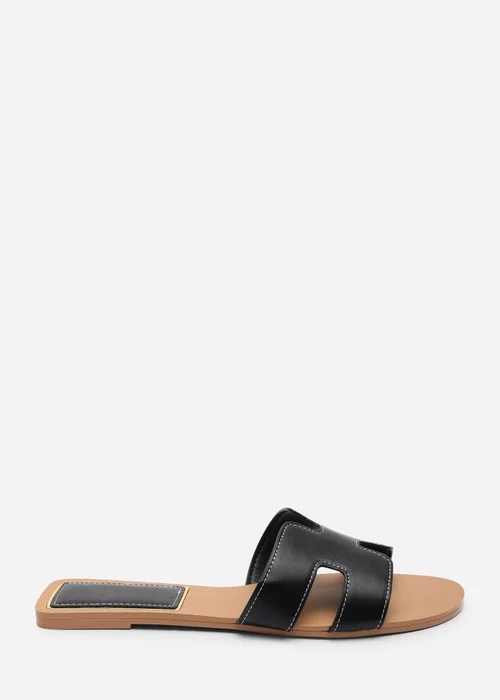 Where's That From Grazia Cut Out Design Wide Fit Slide On Sandals With Contrast Stitching - 4 Wide Image 1