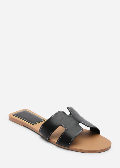 Where's That From Grazia Cut Out Design Wide Fit Slide On Sandals With Contrast Stitching - 4 Wide Image 3