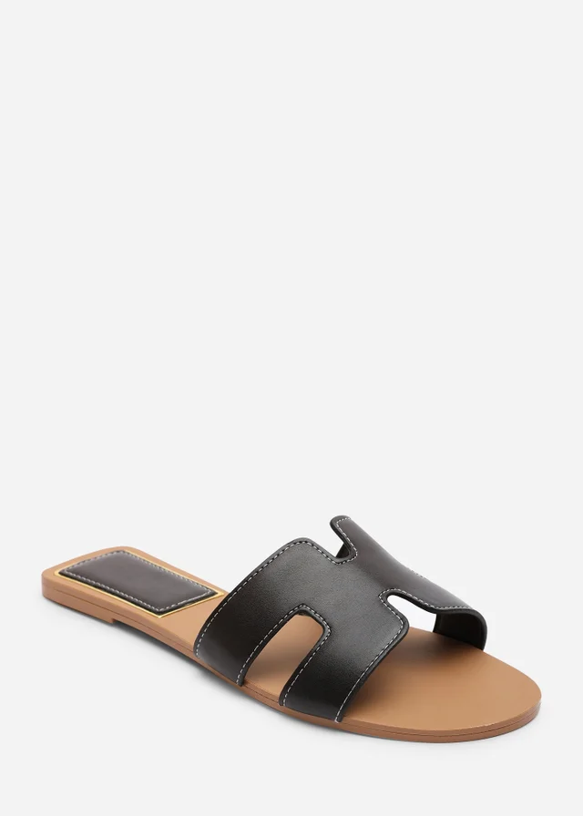 Where's That From Grazia Cut Out Design Wide Fit Slide On Sandals With Contrast Stitching