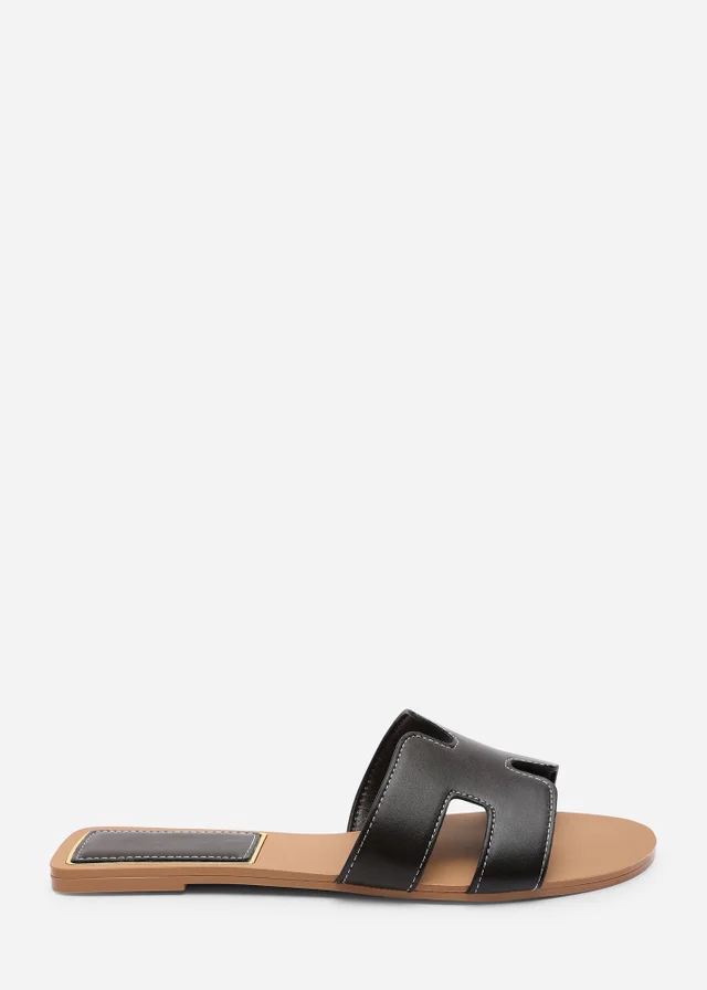 Where's That From Grazia Cut Out Design Wide Fit Slide On Sandals With Contrast Stitching