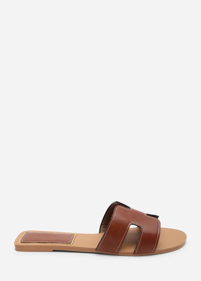Where's That From Grazia Cut Out Design Wide Fit Slide On Sandals With Contrast Stitching