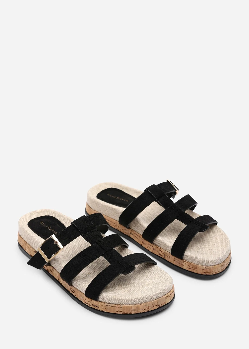 Where's That From Bambi Multi Strap Footbed Black Suede Sandal - Size 6 Image 4