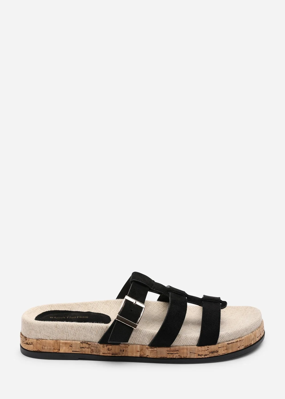Where's That From Bambi Multi Strap Footbed Black Faux Suede Sandal - 6 Image 1