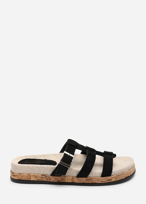 Where's That From Bambi Multi Strap Footbed Black Faux Suede Sandal - 6 Image 1