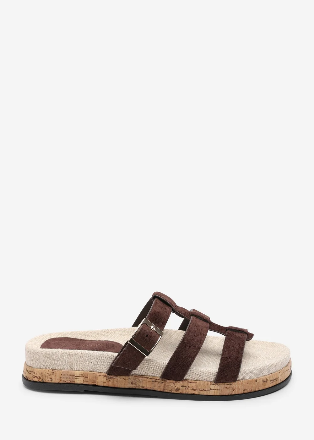 Where's That From Bambi Multi Strap Footbed Dark Brown Faux Suede Sandal - 5 Image 1