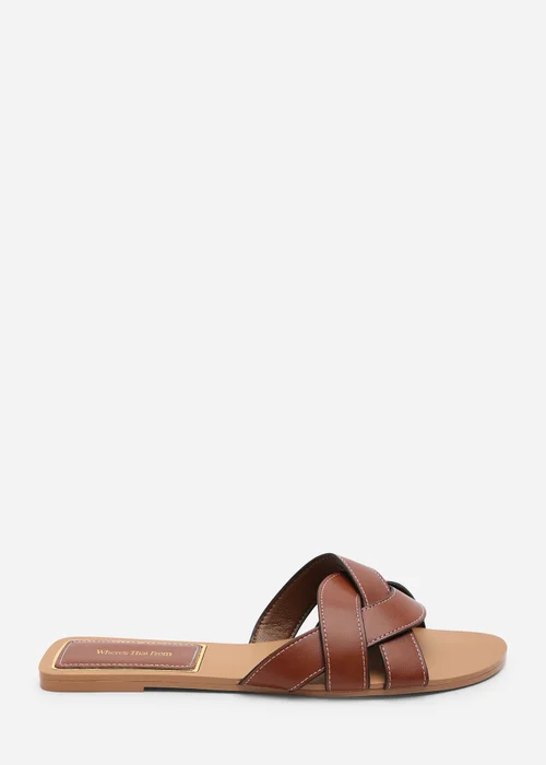 Where's That From Elvira Braided Tan Slide on Sandals with contrast stitching - 4 Image 1