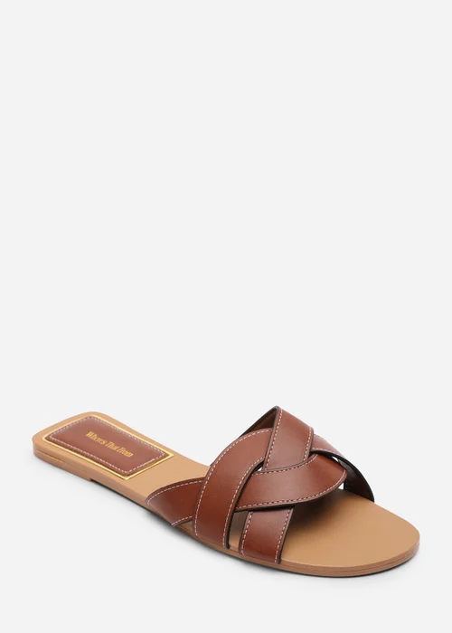 Where's That From Elvira Braided Tan Slide on Sandals with contrast stitching - 4 Image 2