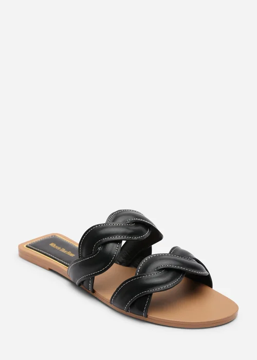 Where's That From Julietta Two Strap Braided Black Slip On Sandals With Contrast Stitching - 4 Image 3