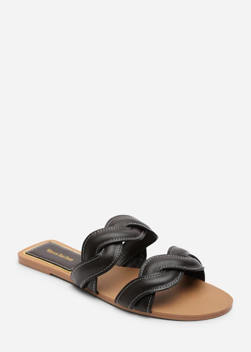 Where's That From Julietta Two Strap Braided Dark Brown Slip On Sandals With Contrast Stitching - 7 Image 2