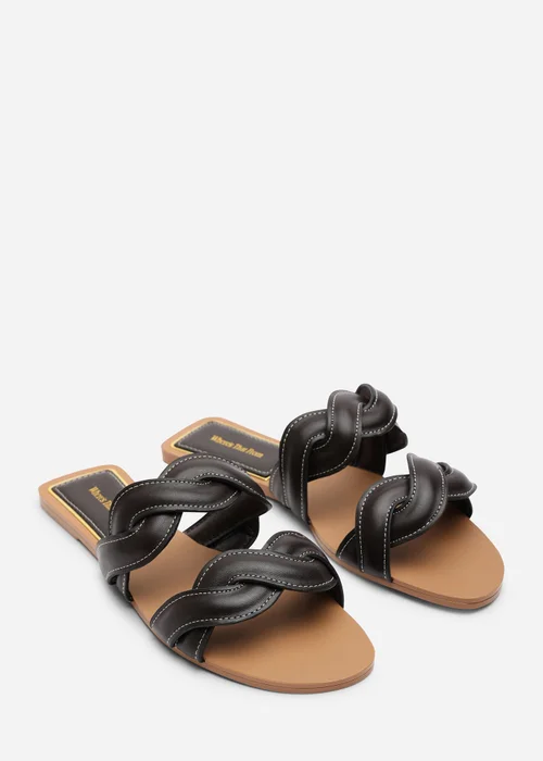 Where's That From Julietta Two Strap Braided Dark Brown Slip On Sandals With Contrast Stitching - 7 Image 3