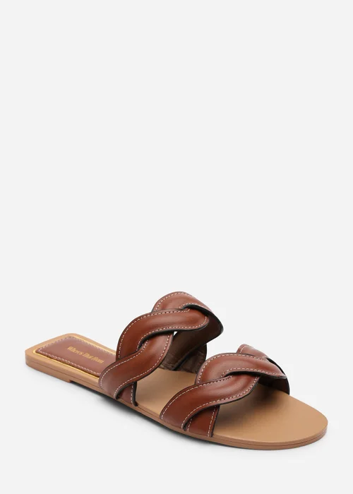 Where's That From Julietta Two Strap Braided Tan Slip On Sandals With Contrast Stitching - 8 Image 3