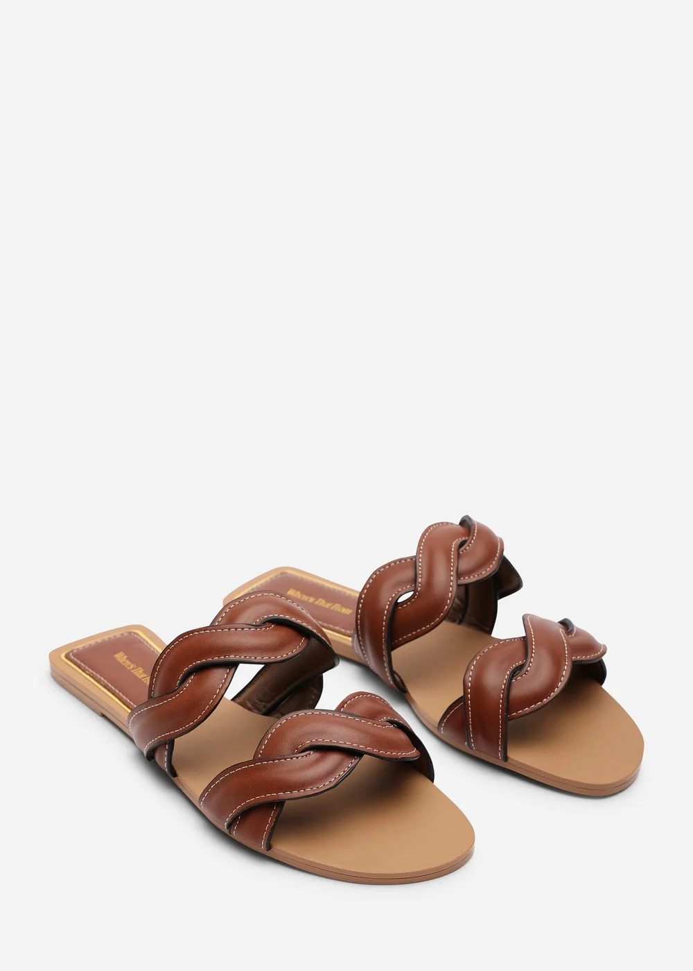Where's That From Julietta Two Strap Braided Tan Slip On Sandals With Contrast Stitching - 8 Image 4