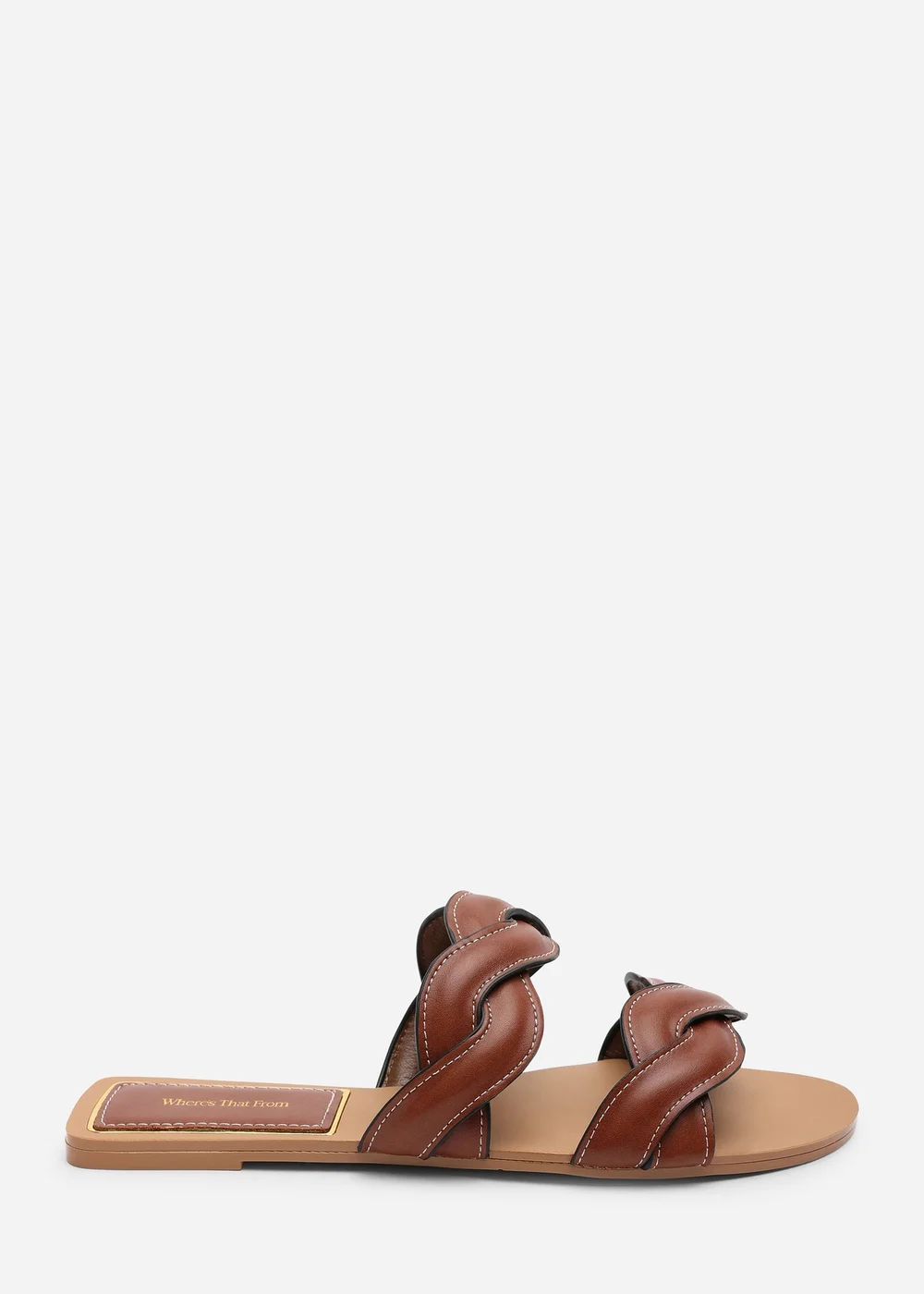 Where's That From Julietta Two Strap Braided Tan Slip On Sandals With Contrast Stitching - 8 Image 2