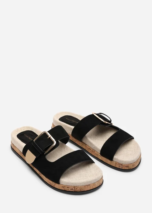 Where's That From Avenue Buckle Footbed Black Suede Sandal - Size 7 Image 4