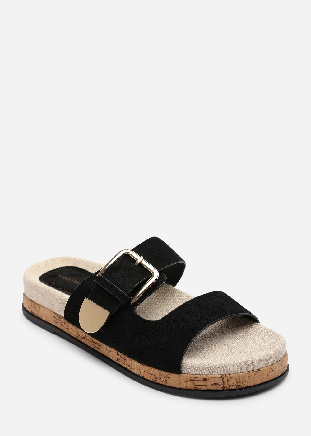 Where's That From Avenue Buckle Footbed Black Suede Sandal - Size 7 Image 3