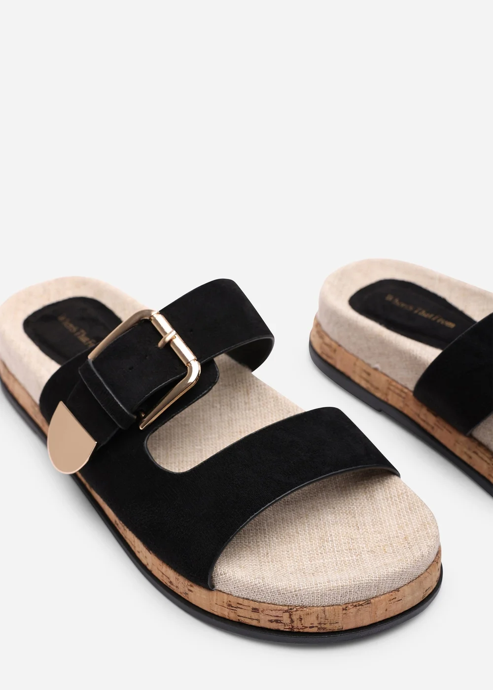 Where's That From Avenue Buckle Footbed Black Suede Sandal - Size 7 Image 5