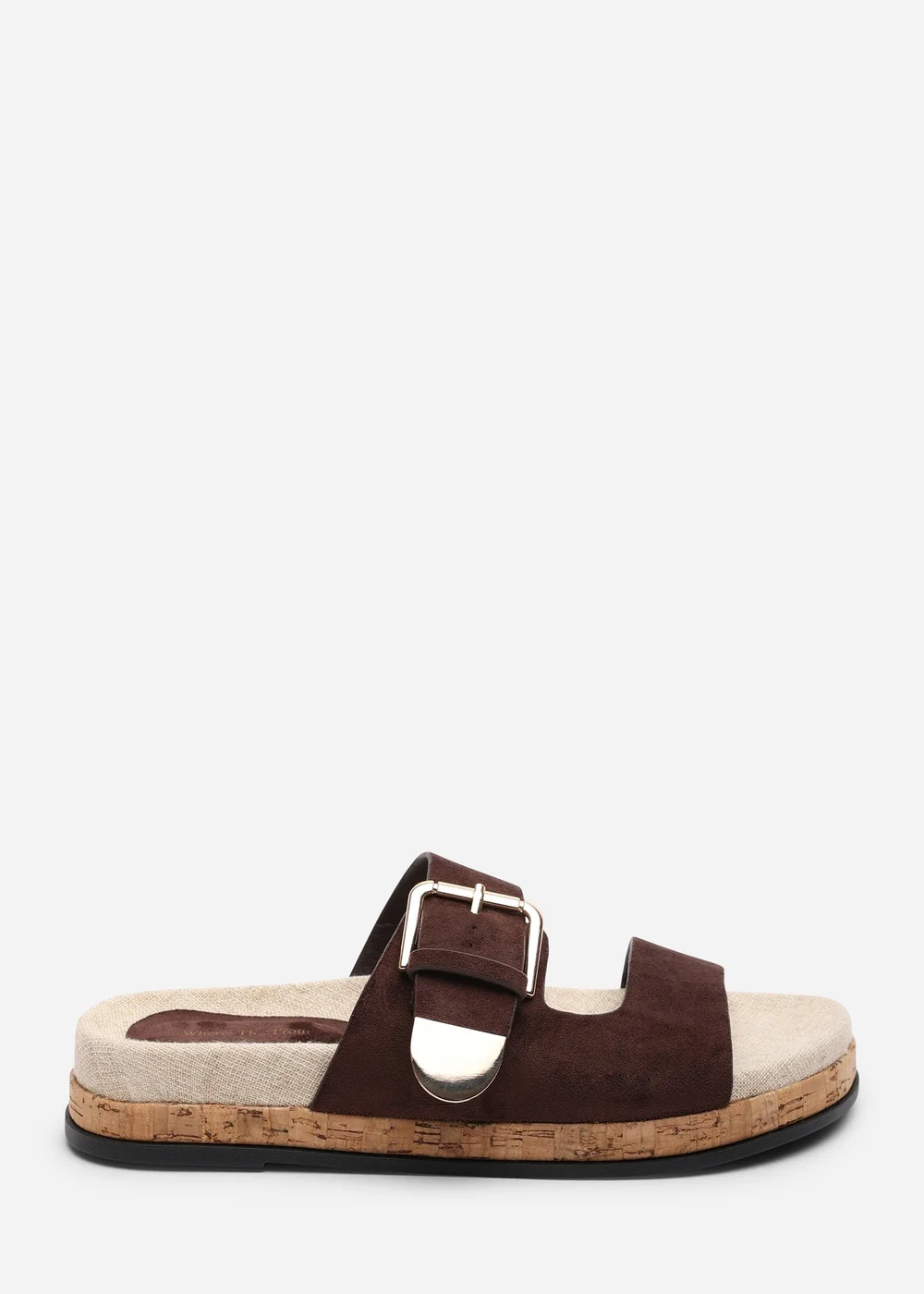Where's That From Avenue Buckle Footbed Dark Brown Faux Suede Sandal - 5 Image 1