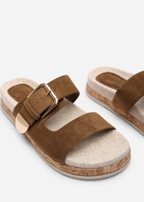 Where's That From Avenue Large Buckle Footbed Khaki Suede Sandal - Size 6 Image 5