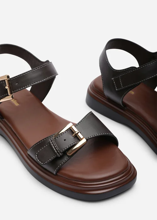Where's That From Circa Flatform Double Buckle Black Sandal - 4 Image 3