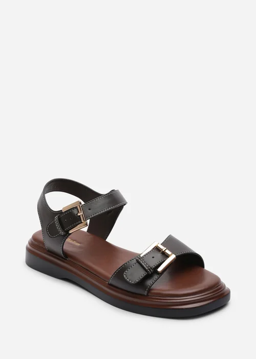 Where's That From Circa Flatform Double Buckle Dark Brown Sandal - 4 Image 5