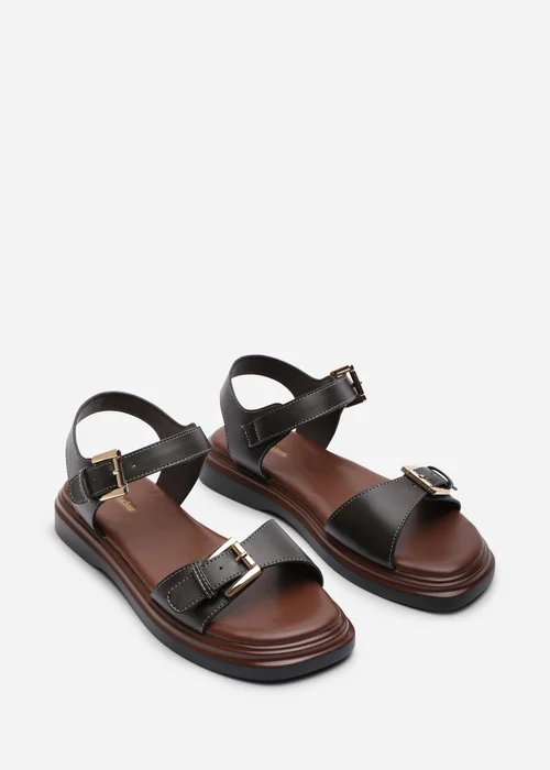 Where's That From Circa Flatform Double Buckle Dark Brown Sandal - 4 Image 1