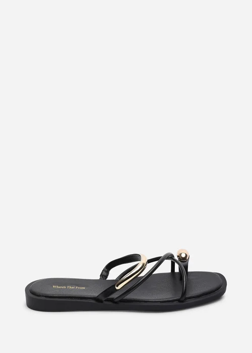 Where's That From Zelina Strappy Metal Toe Loop Black Slide On Sandal - 7 Image 1