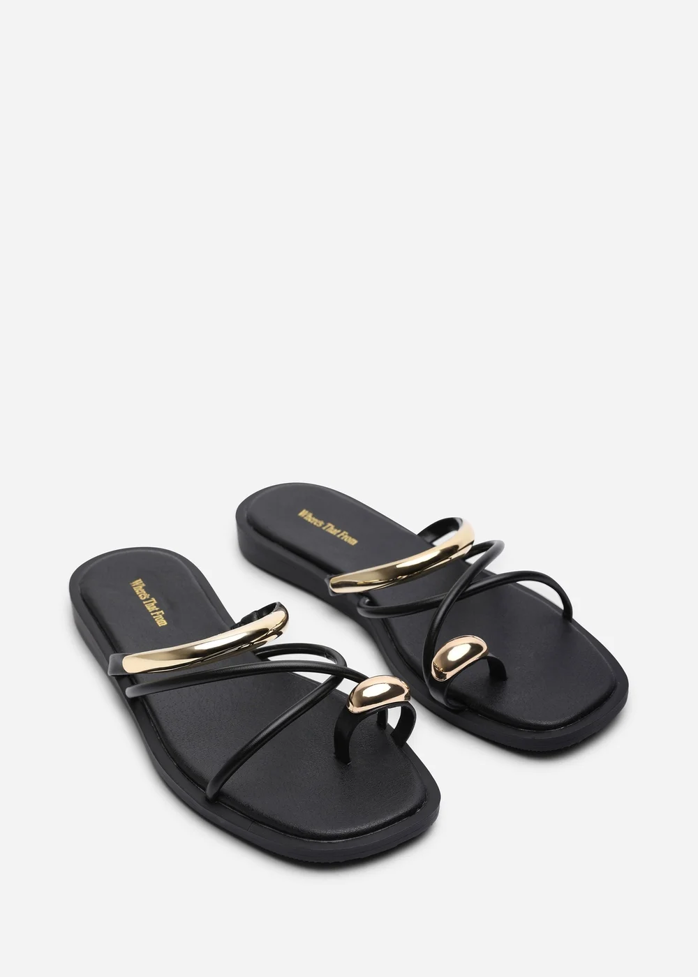 Where's That From Zelina Strappy Metal Toe Loop Black Slide On Sandal - 7 Image 3