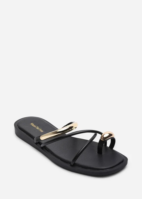 Where's That From Zelina Strappy Metal Toe Loop Black Slide On Sandal - 7 Image 2