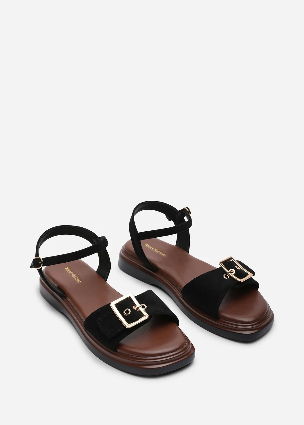 Where's That From Coastal Front Buckle Flatform Black Faux Suede Sandal - 5 Image 4