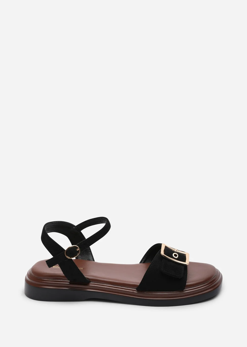 Where's That From Coastal Front Buckle Flatform Black Faux Suede Sandal - 5 Image 1