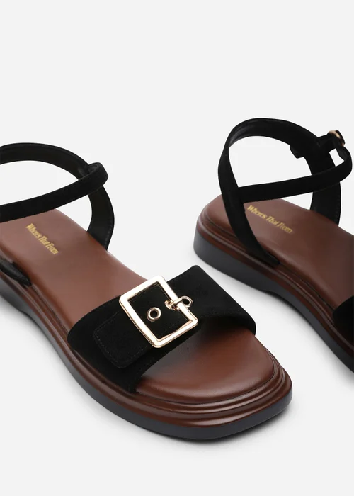 Where's That From Coastal Front Buckle Flatform Black Faux Suede Sandal - 5 Image 5