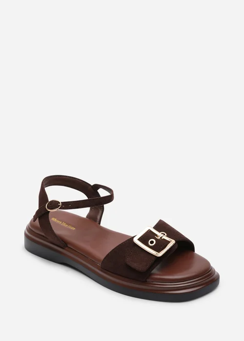 Where's That From Coastal Front Buckle Flatform Dark Brown Faux Suede Sandal - 4 Image 3
