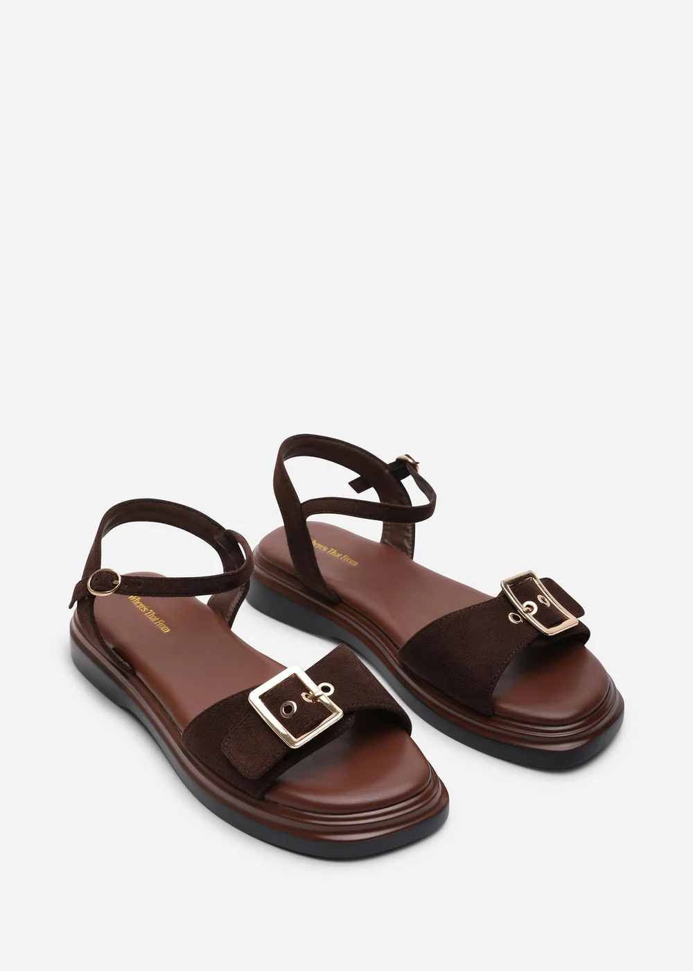Where's That From Coastal Front Buckle Flatform Dark Brown Faux Suede Sandal - 4 Image 4