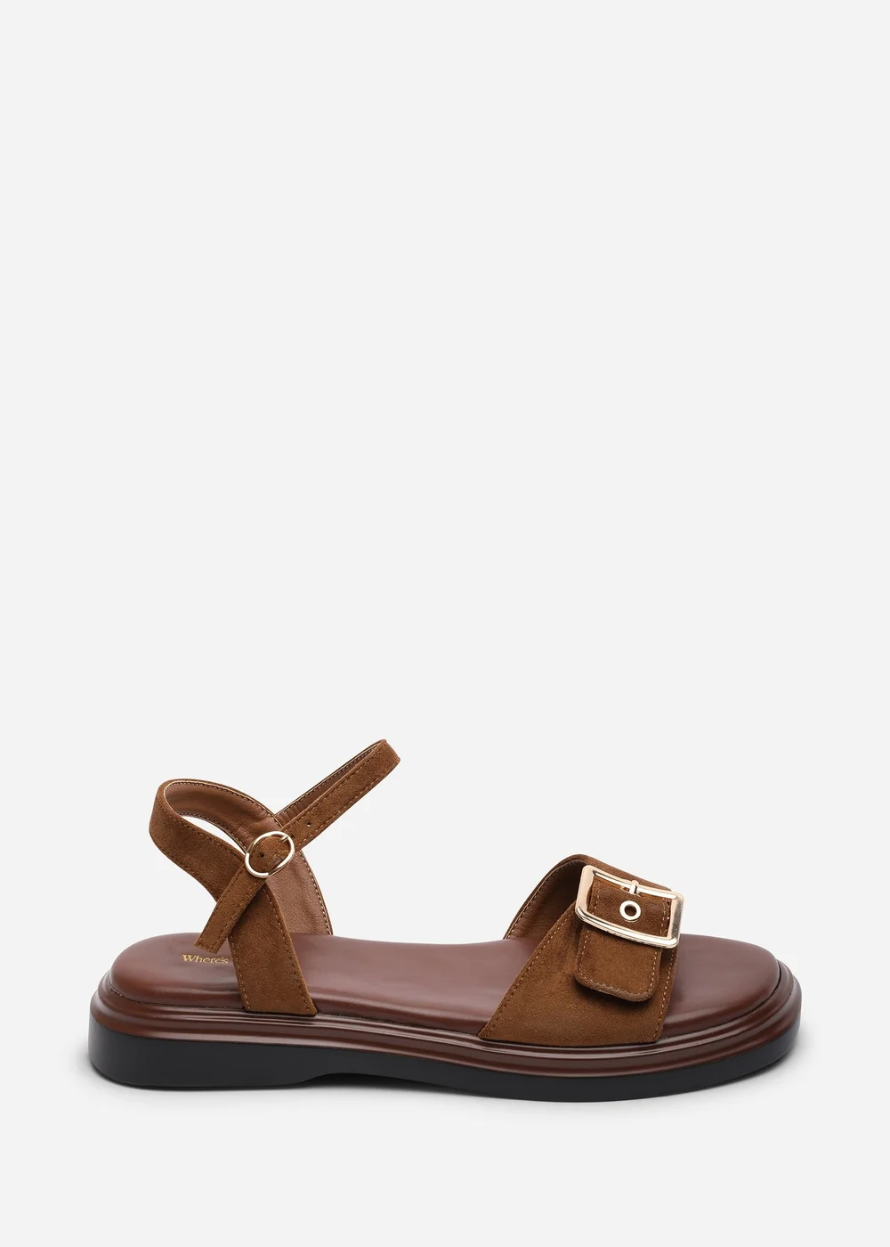 Where's That From Coastal Front Buckle Flatform Cognac Faux Suede Sandal - Size 5 Image 2