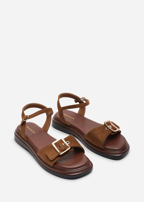 Where's That From Coastal Front Buckle Flatform Cognac Faux Suede Sandal - Size 5 Image 4