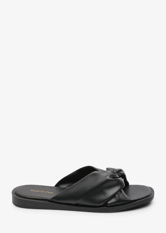 Where's That From Brooklyne Twist Open Toe Black Slide On Sandals