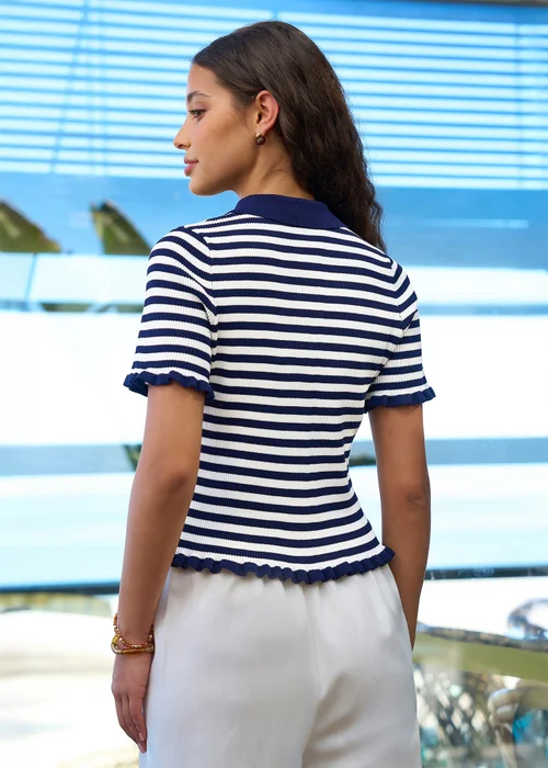 Yumi Navy Nautical Knitted Top - L Image 3