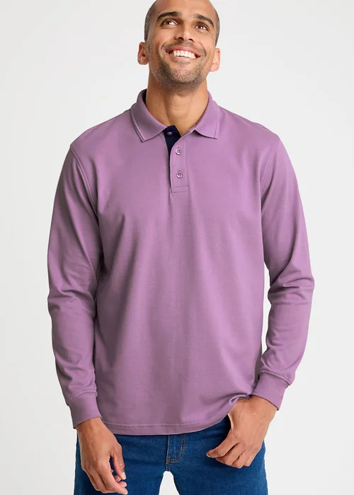 Cotton Traders Lavender long Sleeve Polo Shirt - 3XL Image 2