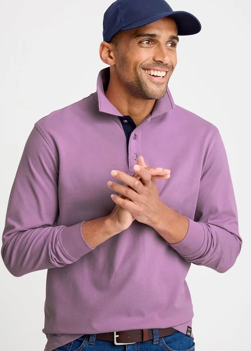 Cotton Traders Lavender long Sleeve Polo Shirt - 3XL Image 1