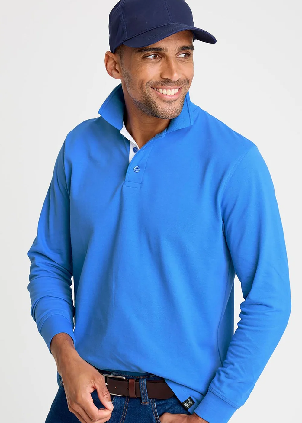 Cotton Traders French Blue Long Sleeve Polo Shirt - L Image 1