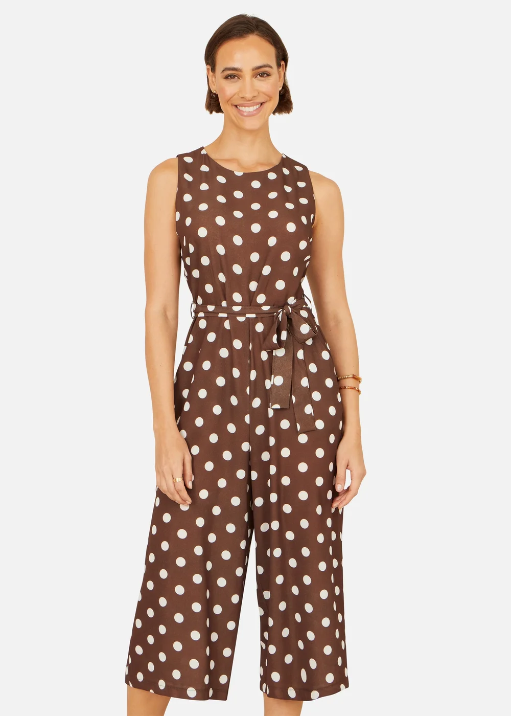 Yumi Brown Spot Culotte Jumpsuit - 14 Image 2